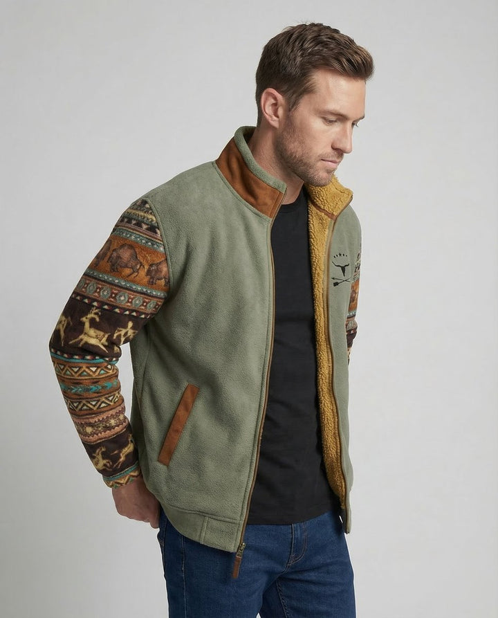 Men's Western Aztec-Print Sherpa-Lined Full-Zip Fleece Jacket