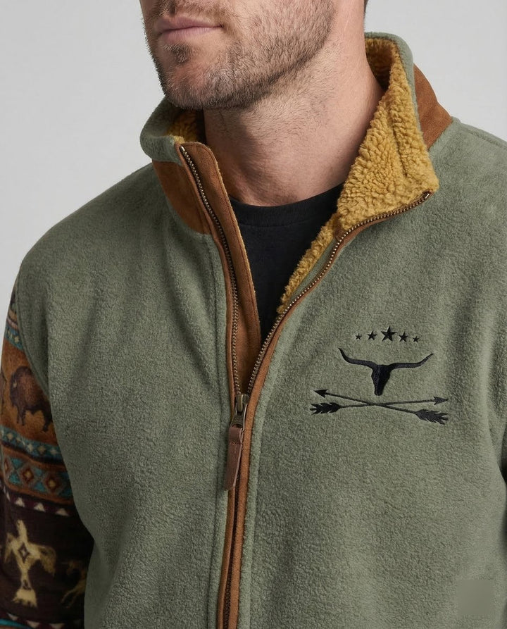 Men's Western Aztec-Print Sherpa-Lined Full-Zip Fleece Jacket