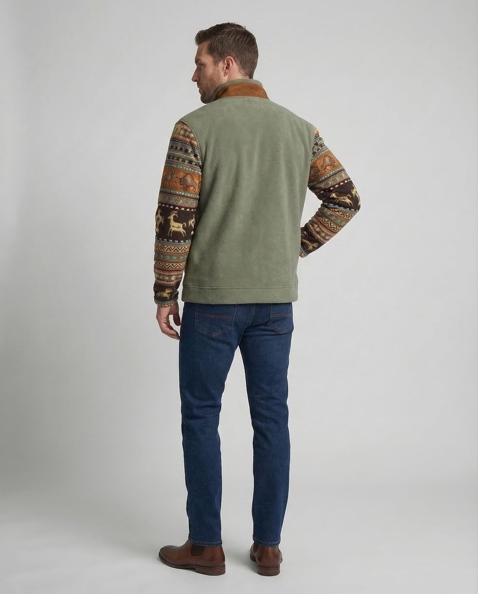 Men's Western Aztec-Print Sherpa-Lined Full-Zip Fleece Jacket