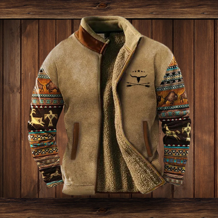 Men's Western Aztec-Print Sherpa-Lined Full-Zip Fleece Jacket - Dark Brown