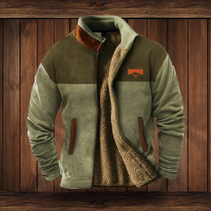 Men's Western Aztec-Print Sherpa-Lined Full-Zip Fleece Jacket - Green