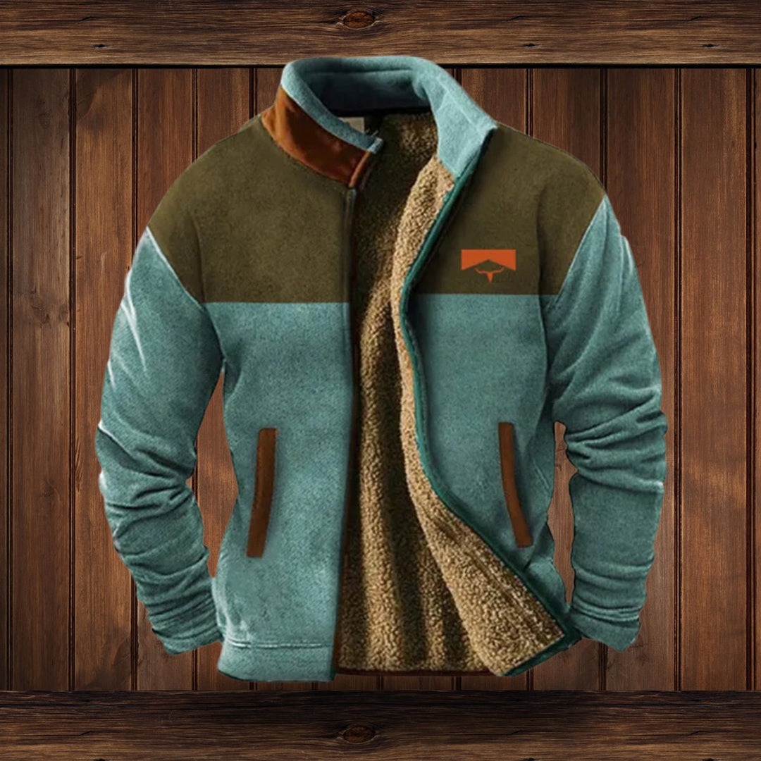 Men's Western Aztec-Print Sherpa-Lined Full-Zip Fleece Jacket - Blue