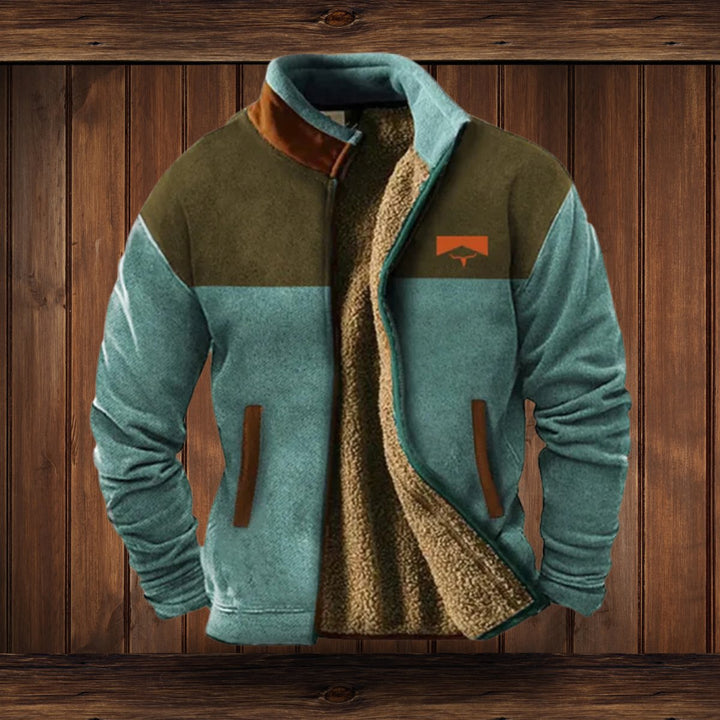 Men's Western Aztec-Print Sherpa-Lined Full-Zip Fleece Jacket - Blue