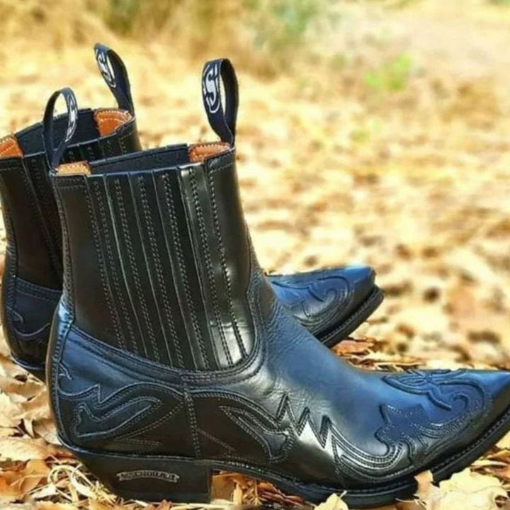 Men's Western Cowboy Style Boots Pointed-Toe Embroidered Ankle