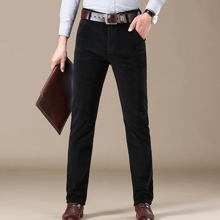 Men's Winter Season Straight-Fit Corduroy Pants - Black