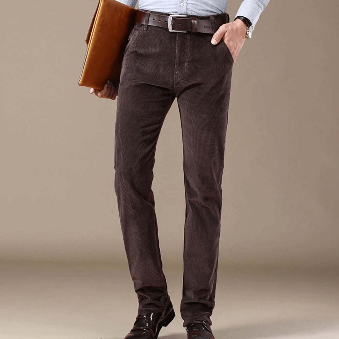 Men's Winter Season Straight-Fit Corduroy Pants - Dark Brown