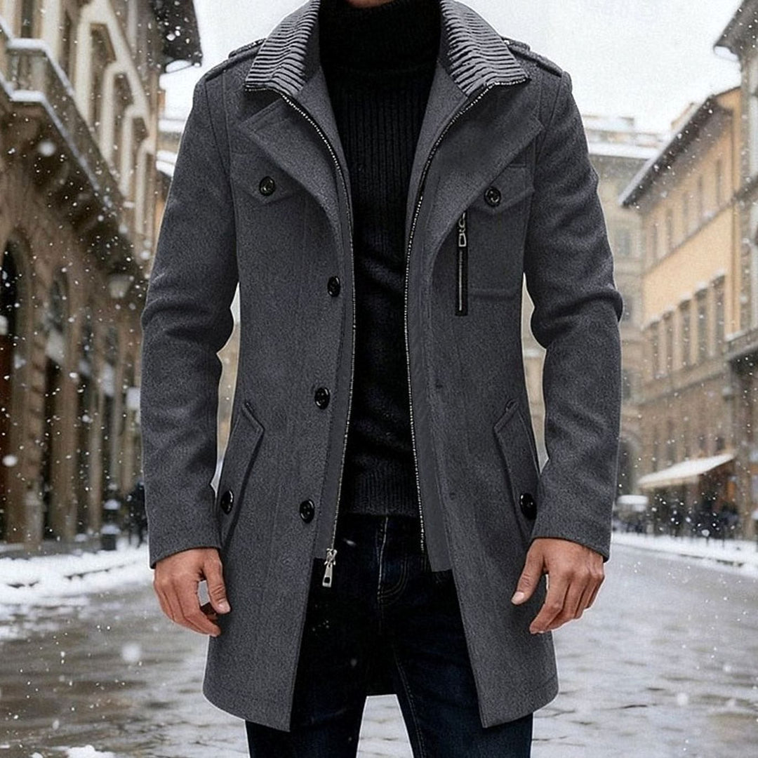 Men's Wool Coat Double-Breasted Tailored Winter Overcoat - Gray