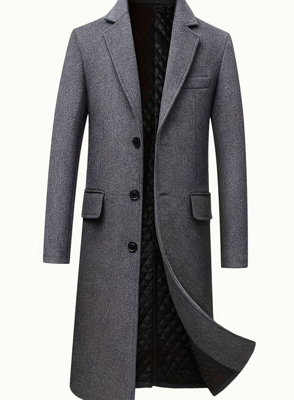 Men's Wool Long Overcoat Tailored Button-Front Trench Coat