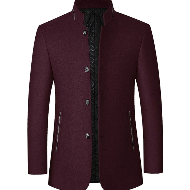 Men's Wool Stand-Collar Tailored Overcoat - Wine