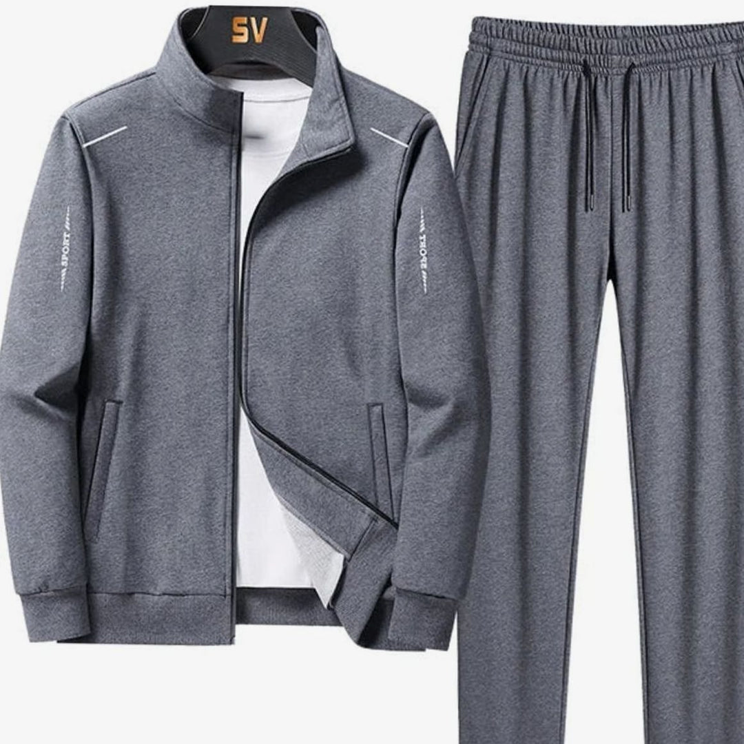 Men's Zip-Up Two-Piece Casual Tracksuit Jogger Set - Gray