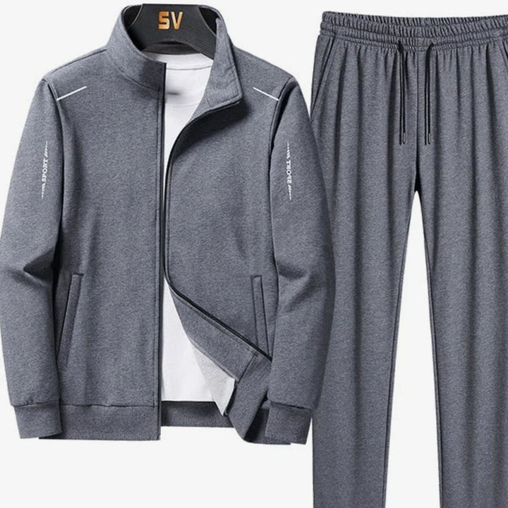 Men's Zip-Up Two-Piece Casual Tracksuit Jogger Set - Gray
