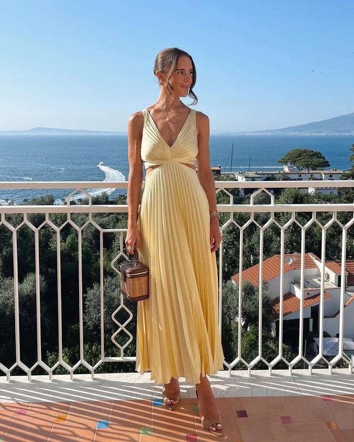 Mother of the Bride Dress Pleated V-Neck Cutout Maxi