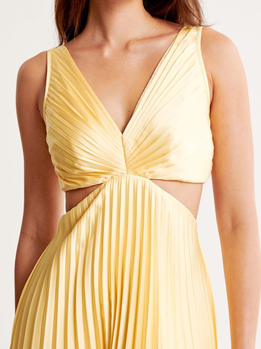 Mother of the Bride Dress Pleated V-Neck Cutout Maxi
