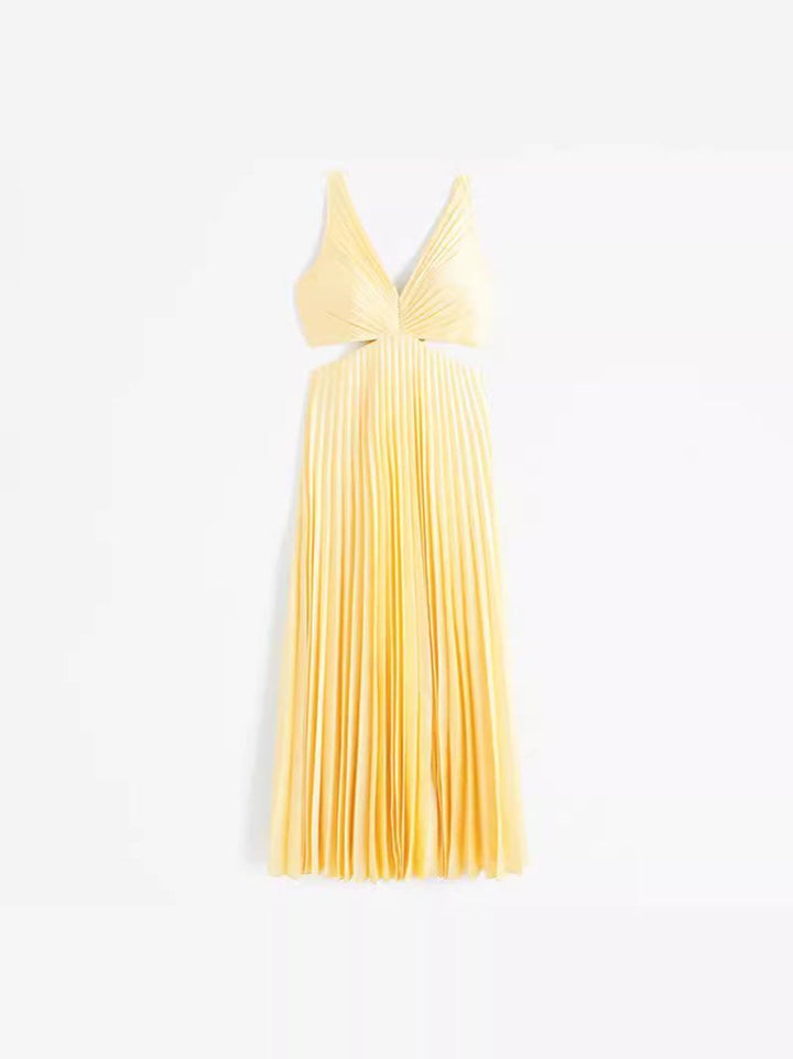 Mother of the Bride Dress Pleated V-Neck Cutout Maxi