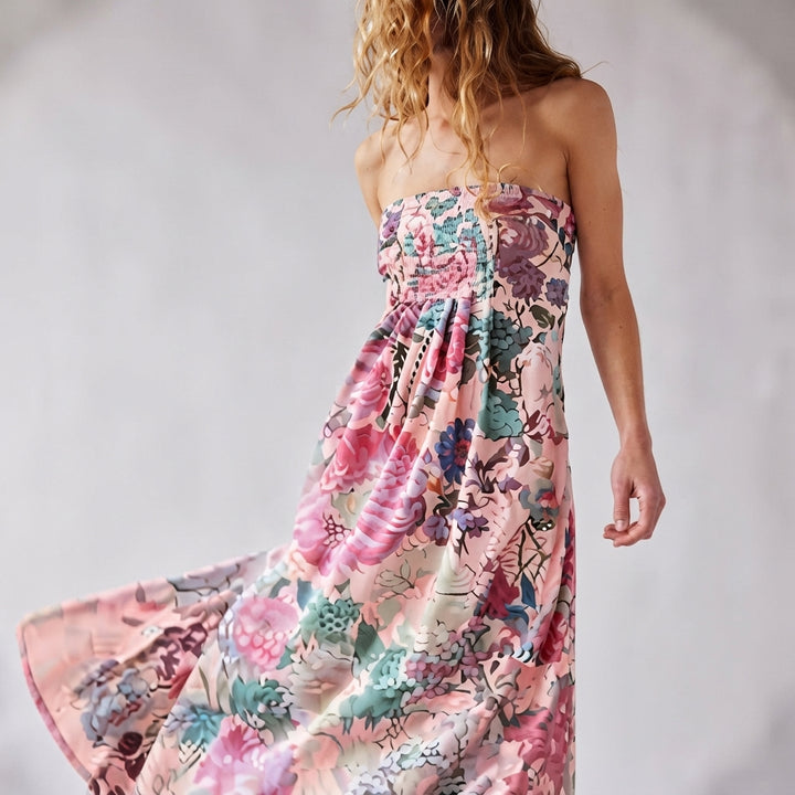 Evelyn | Women's Floral Bustier Spaghetti Strap Maxi Dress
