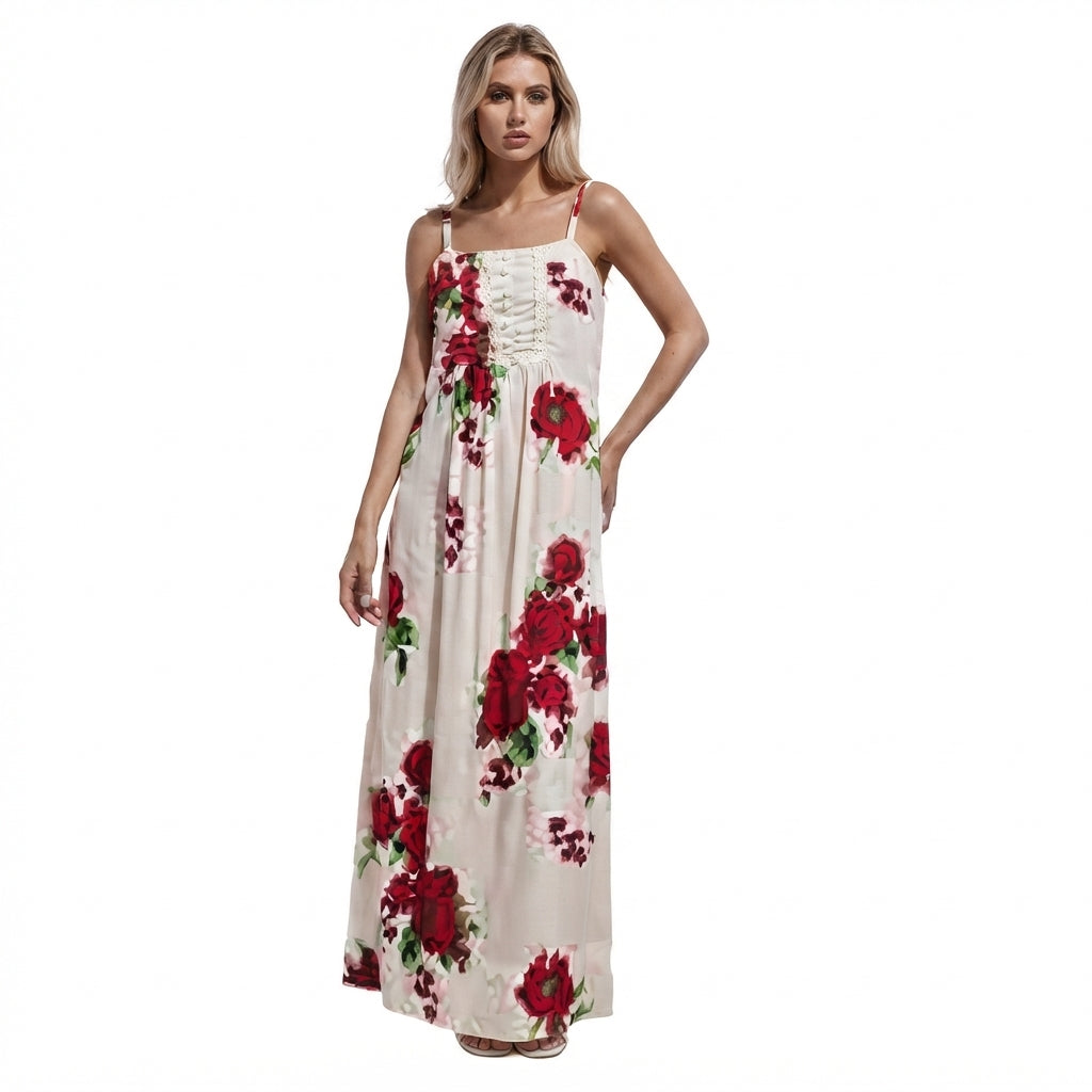 Evelyn | Women's Floral Bustier Spaghetti Strap Maxi Dress