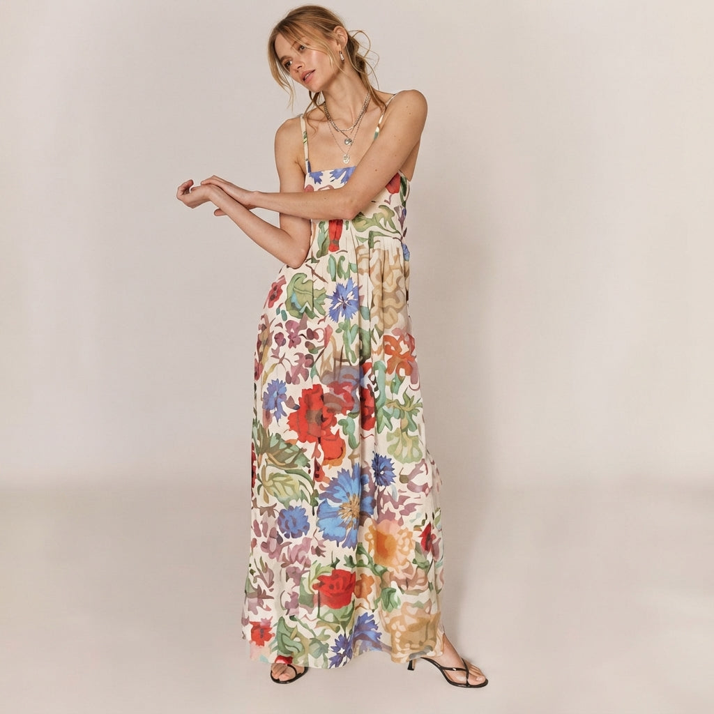 Evelyn | Women's Floral Bustier Spaghetti Strap Maxi Dress