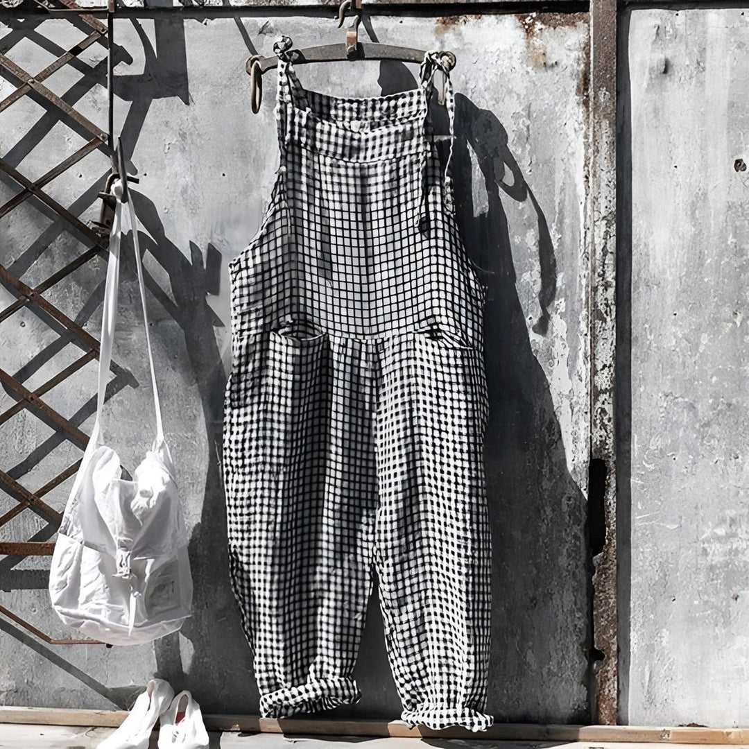 Unisex Vintage Striped Loose-Fit Bib Overall Jumpsuit - Black