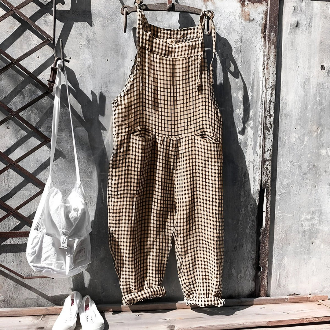 Unisex Vintage Striped Loose-Fit Bib Overall Jumpsuit - Brown