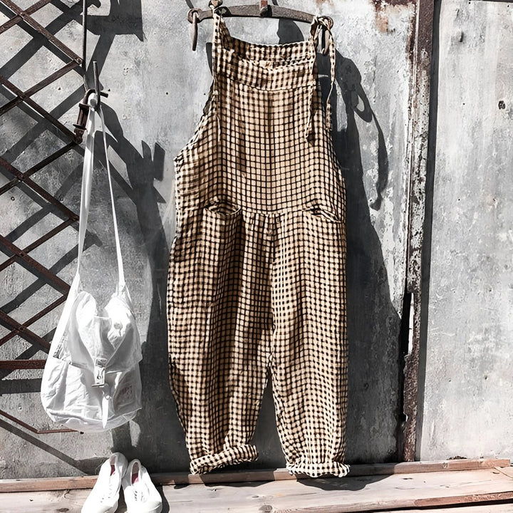 Unisex Vintage Striped Loose-Fit Bib Overall Jumpsuit - Brown
