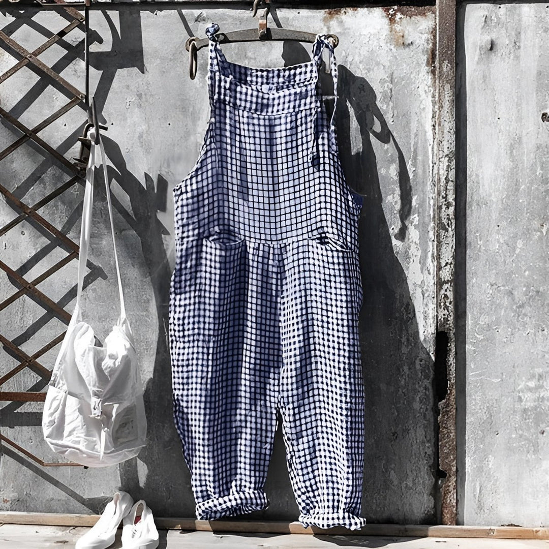 Unisex Vintage Striped Loose-Fit Bib Overall Jumpsuit - Dark Blue