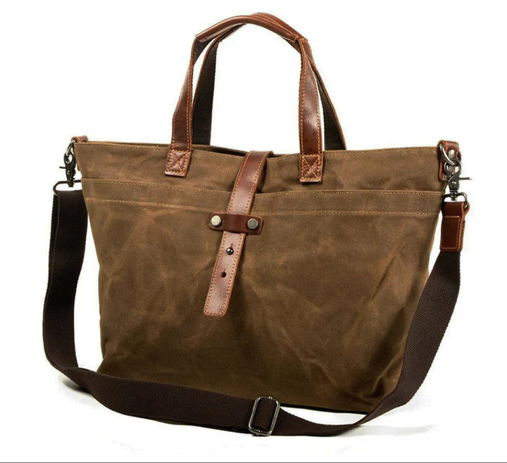 Waxed Canvas Tote Bag Water-Resistant Leather-Trim Crossbody - Tabakblatt