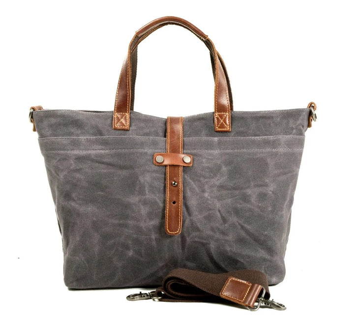 Waxed Canvas Tote Bag Water-Resistant Leather-Trim Crossbody