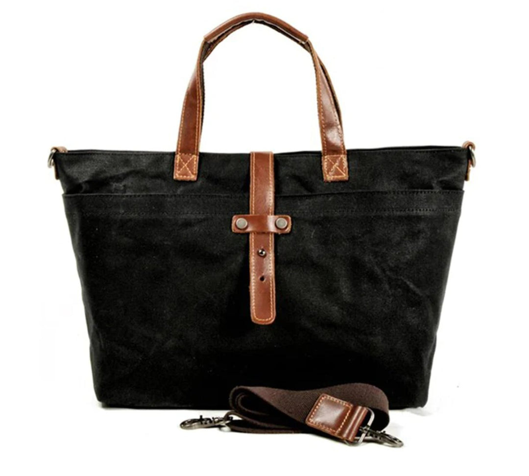 Waxed Canvas Tote Bag Water-Resistant Leather-Trim Crossbody - Steinkohlebergwerk