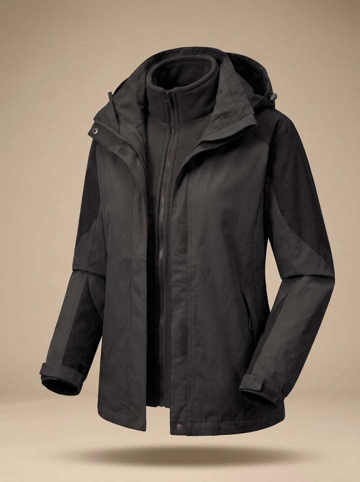 Women's 2-in-1 Hooded Softshell Fleece Outdoor Jacket - Women's Outdoor Jacket Gray