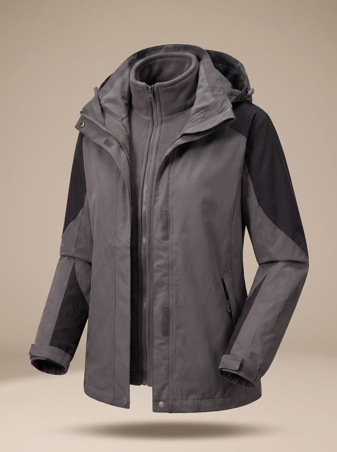 Women's 2-in-1 Hooded Softshell Fleece Outdoor Jacket - Men's Softshell Jacket Gray