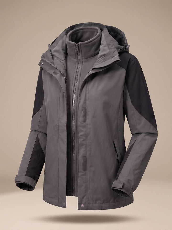 Women's 2-in-1 Hooded Softshell Fleece Outdoor Jacket - Men's Softshell Jacket Gray