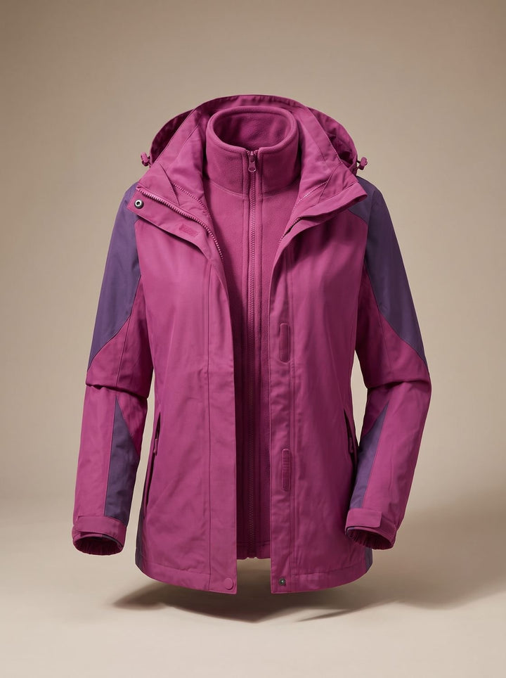 Women's 2-in-1 Hooded Softshell Fleece Outdoor Jacket - Women's Softshell Jacket Jujube Red