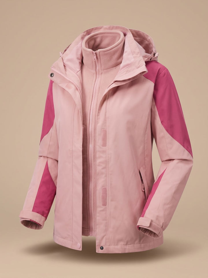 Women's 2-in-1 Hooded Softshell Fleece Outdoor Jacket - Women's Outdoor Jacket Pink