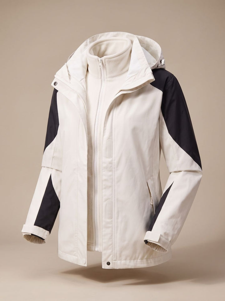 Women's 2-in-1 Hooded Softshell Fleece Outdoor Jacket - Women's Softshell Jacket Ivory