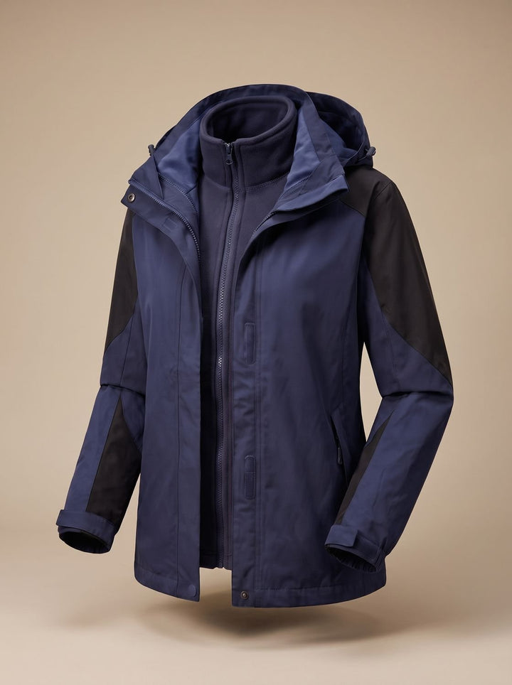 Women's 2-in-1 Hooded Softshell Fleece Outdoor Jacket - Men's Dark Blue (Style 1312N)