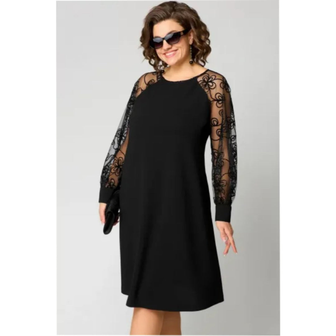 Women's A-Line Lace Sleeve Midi Formal Dresses Plus Size