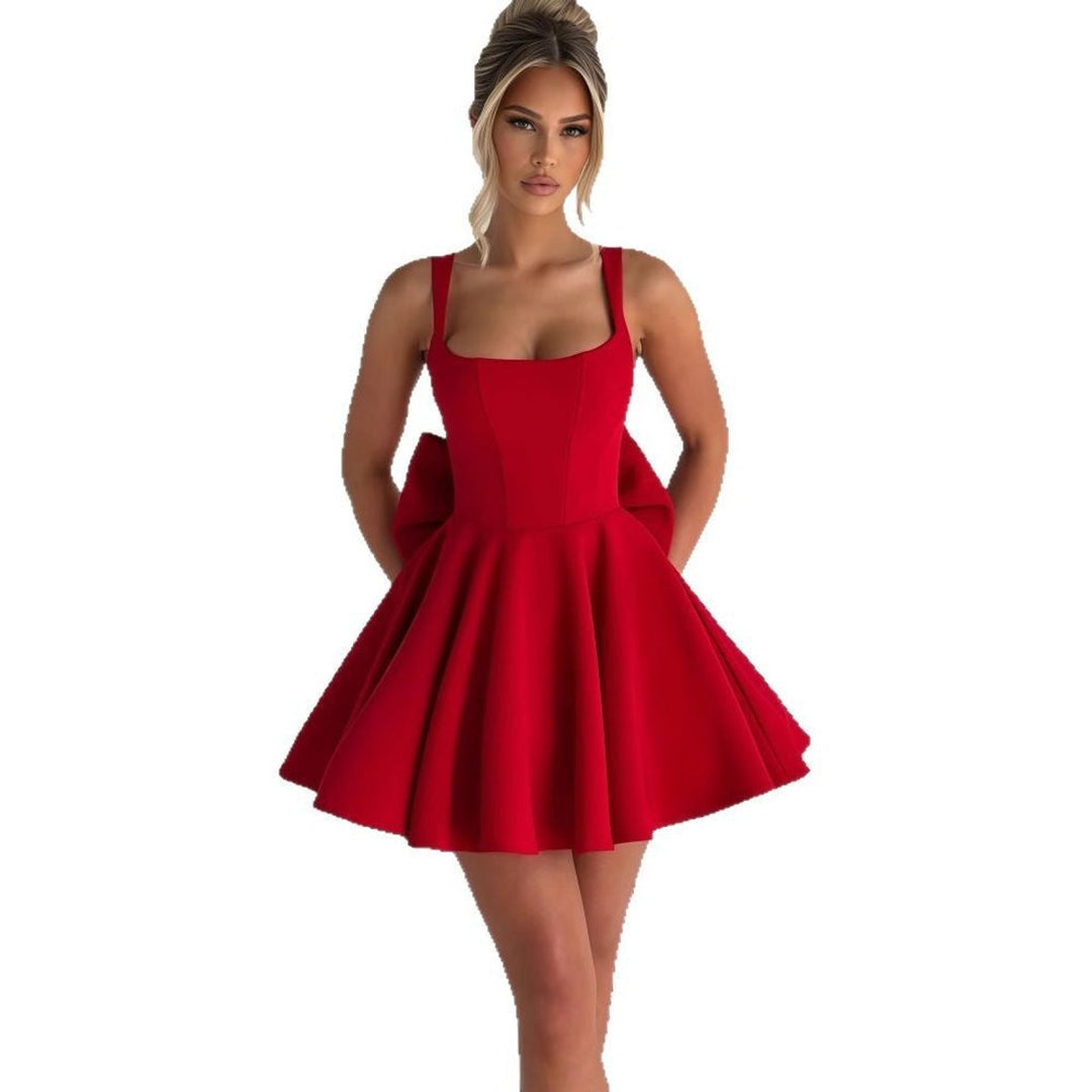 Women's A-Line Square-Neck Oversized Bow Cocktail Dress
