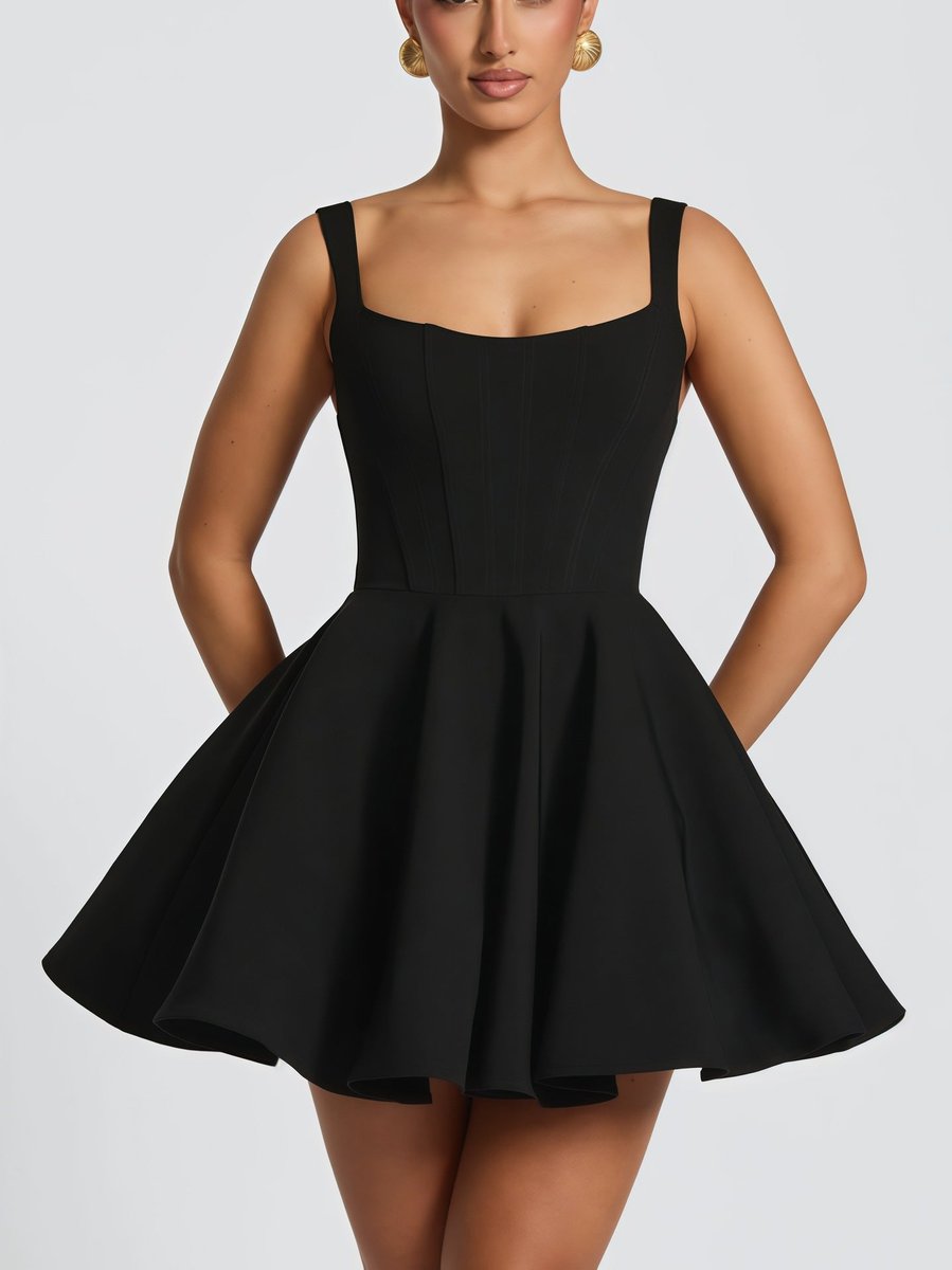 Women's A-Line Square-Neck Oversized Bow Cocktail Dress - Black