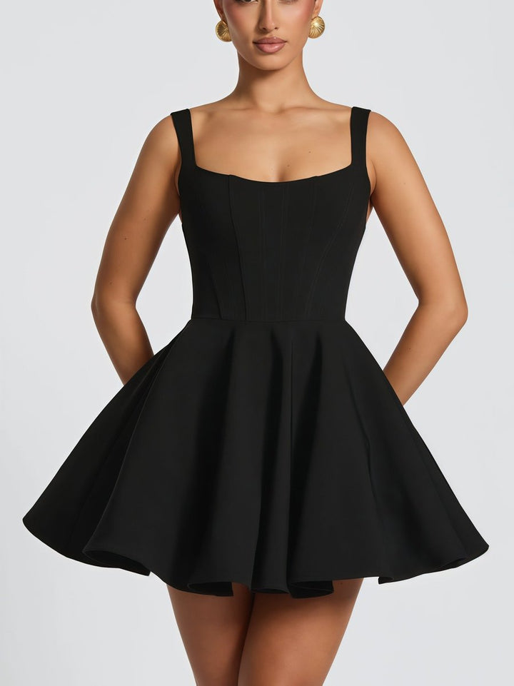 Women's A-Line Square-Neck Oversized Bow Cocktail Dress - Black