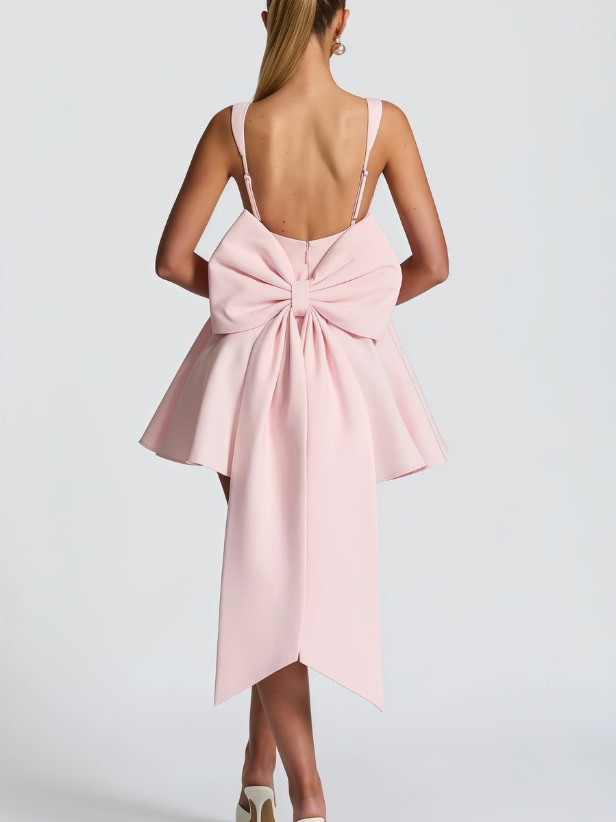 Women's A-Line Square-Neck Oversized Bow Cocktail Dress - Pink