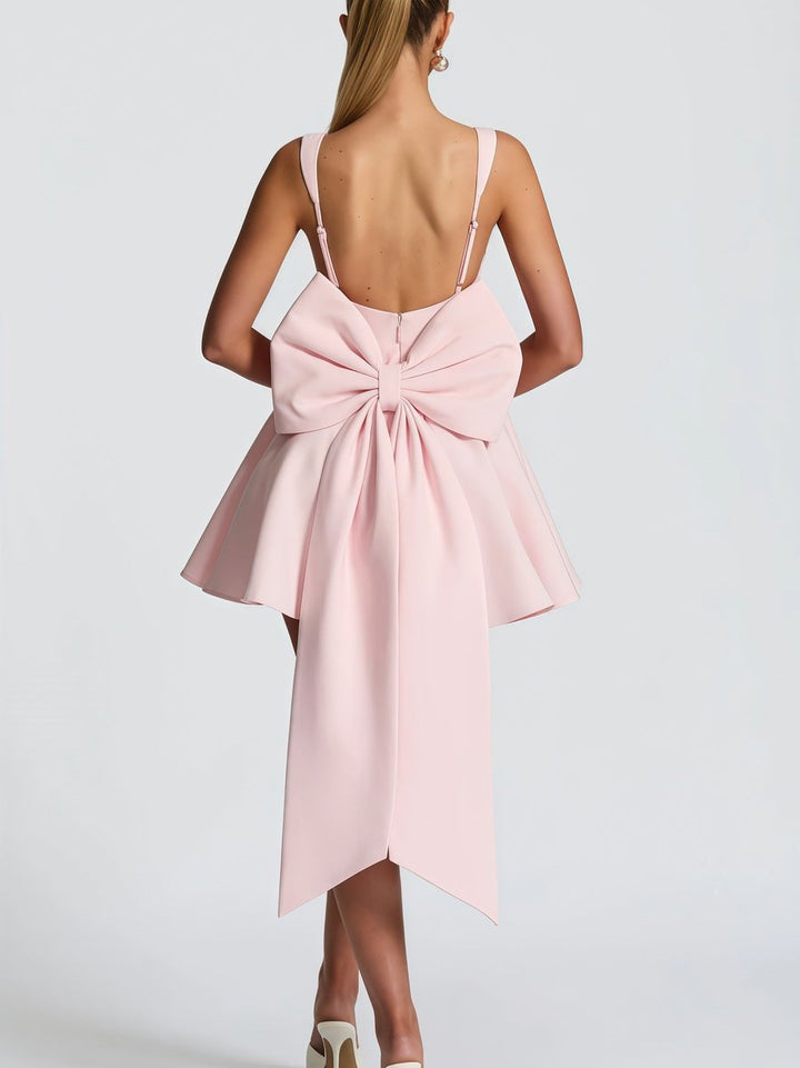 Women's A-Line Square-Neck Oversized Bow Cocktail Dress - Pink
