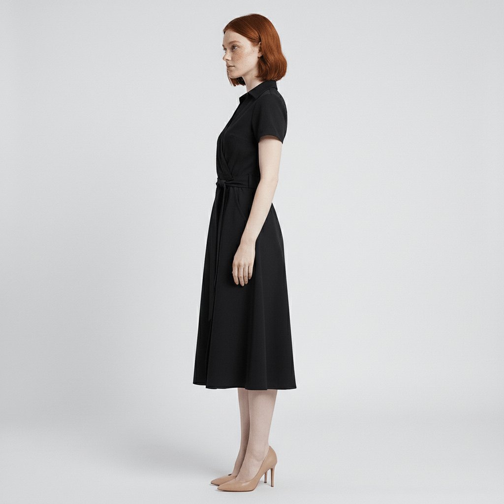 Women's A-Line Wrap-Style V-Neck Short-Sleeve Midi Dress