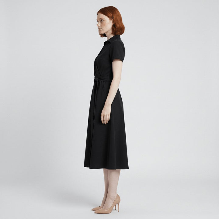 Women's A-Line Wrap-Style V-Neck Short-Sleeve Midi Dress
