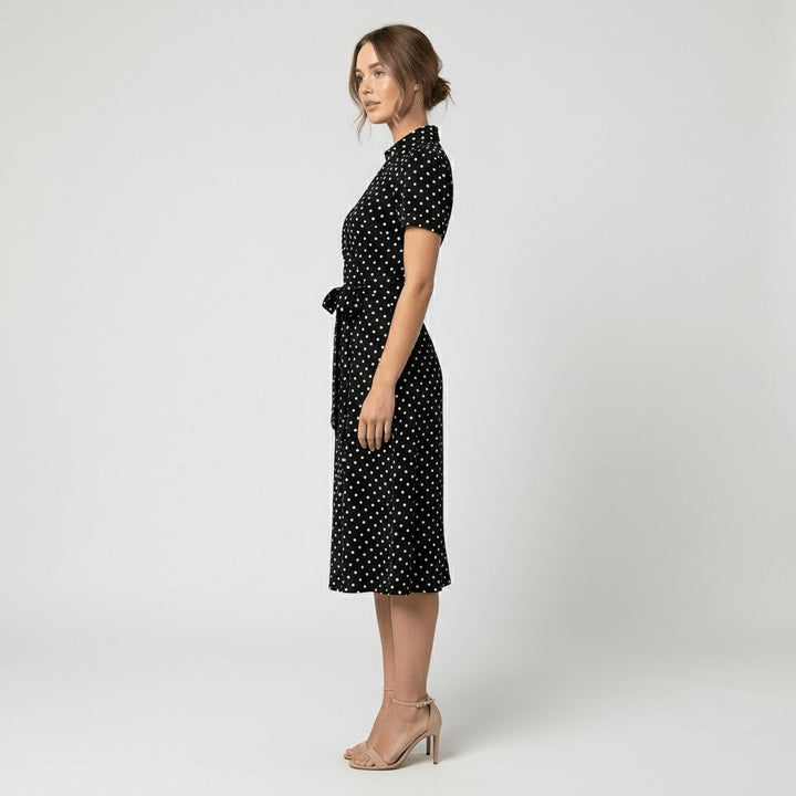 Women's A-Line Wrap-Style V-Neck Short-Sleeve Midi Dress