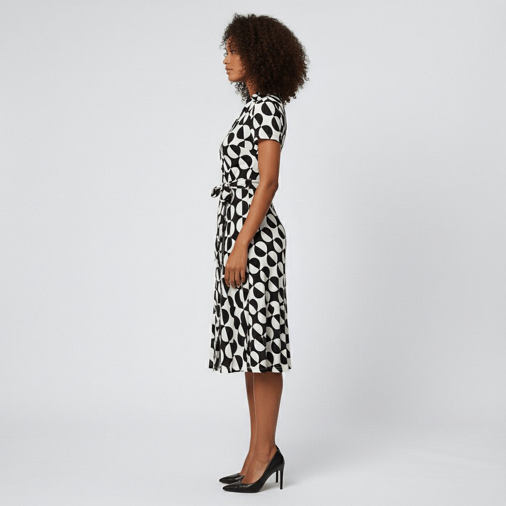 Women's A-Line Wrap-Style V-Neck Short-Sleeve Midi Dress