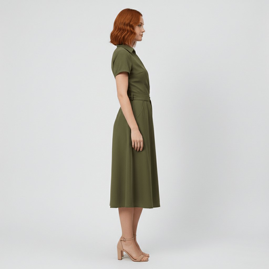 Women's A-Line Wrap-Style V-Neck Short-Sleeve Midi Dress
