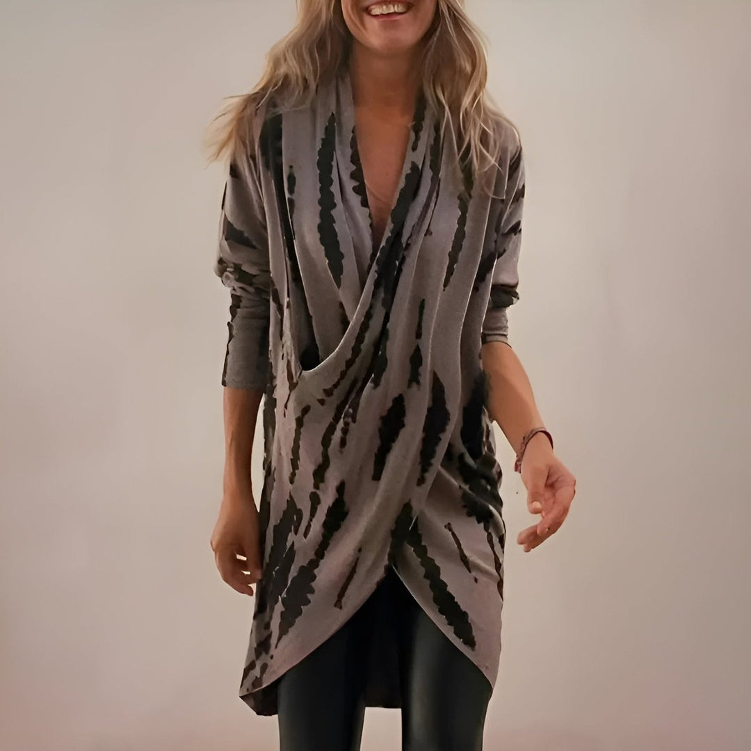 Women's Abstract Print V-Neck Draped Long Tunic