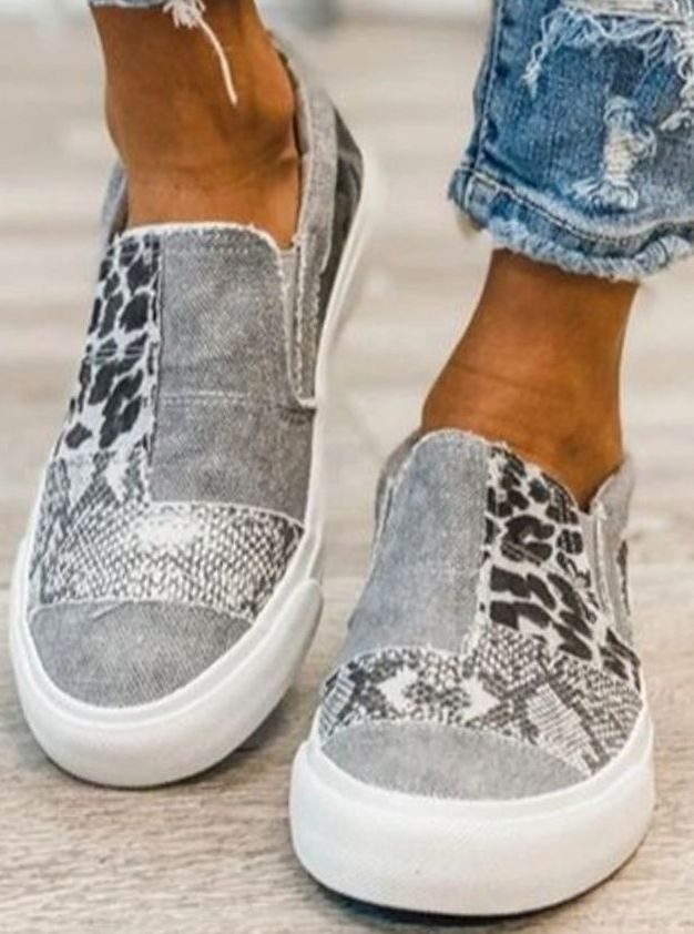 Women's Animal Print Slip-On Canvas Sneakers - Grey