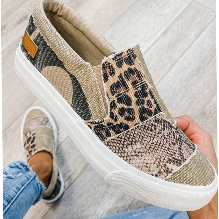 Women's Animal Print Slip-On Canvas Sneakers - Khaki