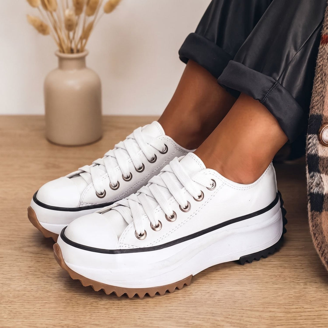 Women's Arch Support Cushioned Lace-Up Platform Walking Shoes - White